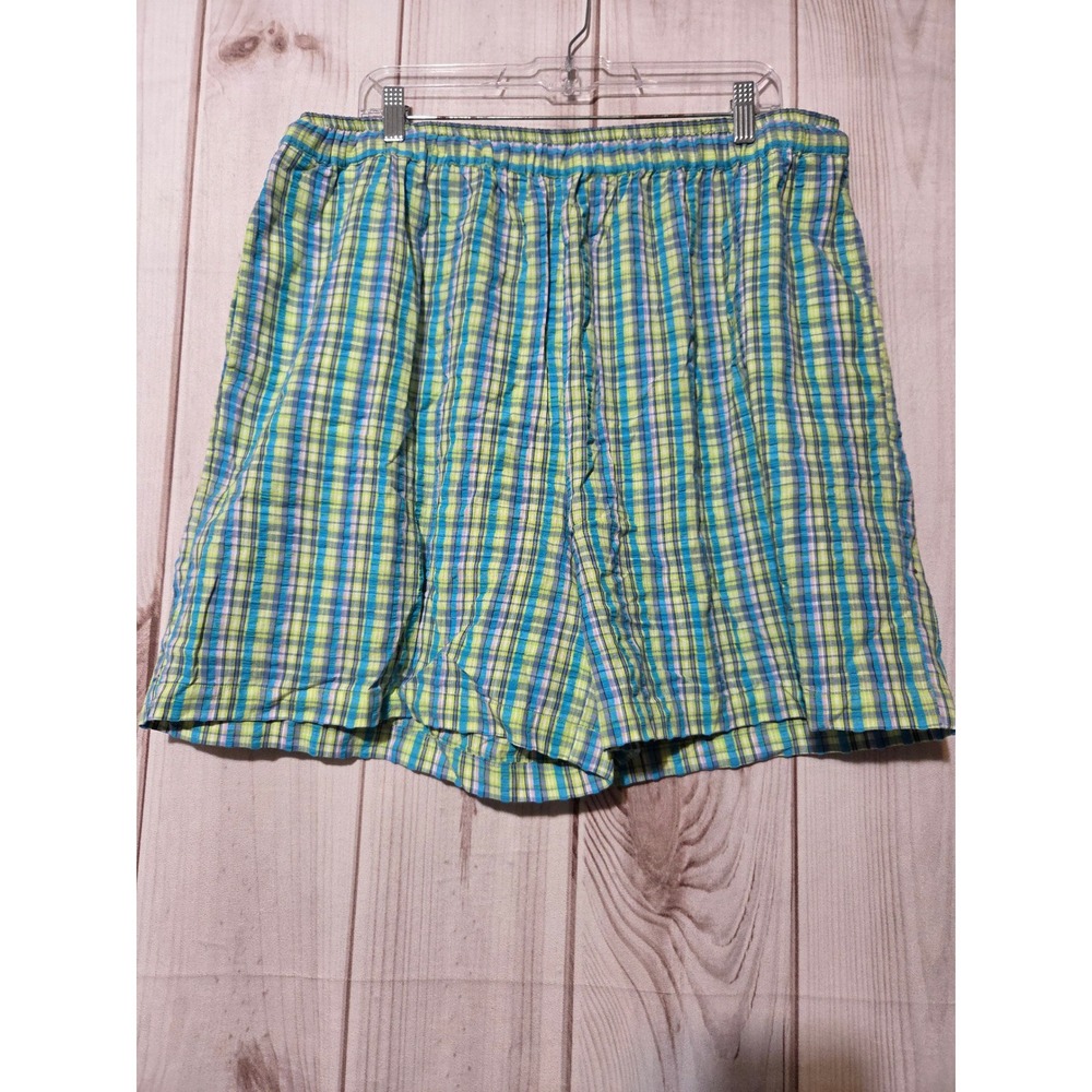 Basic Editions Plus Womens 2X Plaid Gauze Shorts Blue Green Elastic Waist Cotton